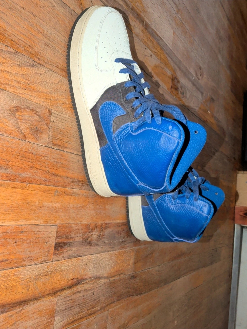 Nike Blue and Cream High-Top Leather Sneakers